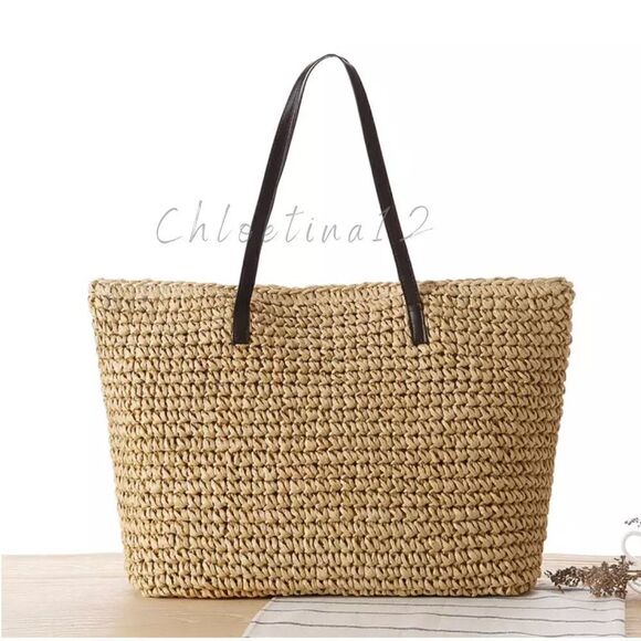New Straw Beach Bag Tote Shoulder Handbag - Picture 1 of 5
